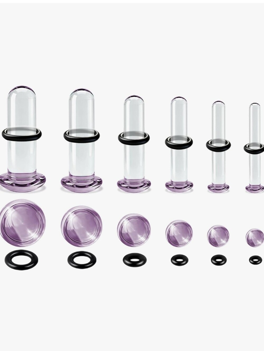 12pc Clear Glass Purple-Tinted Gauges